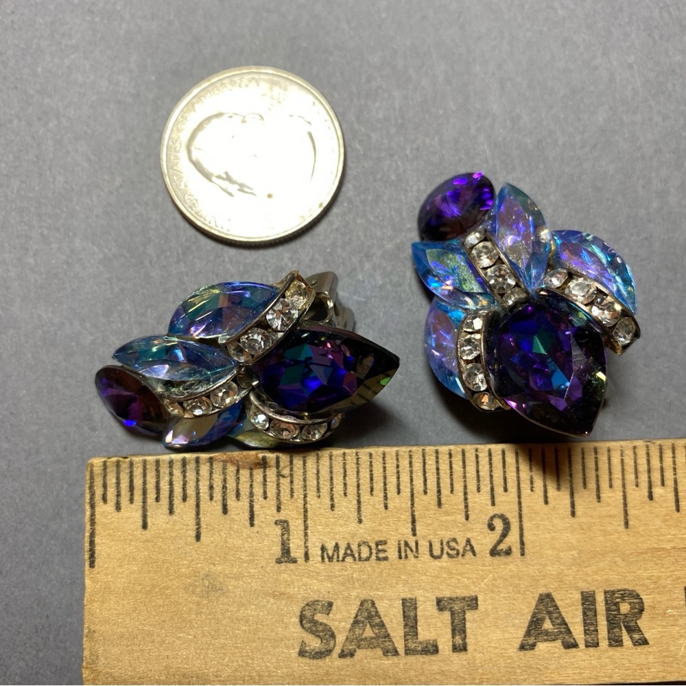 Vintage Nelly purple blue rhinestone statement earrings - Picture 3 of 5